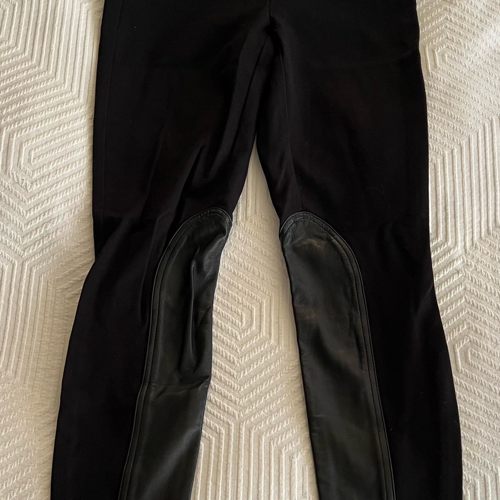Women’s J. Crew Pants Sz 00 Black Riding Style Faux Leather Accents Stretch